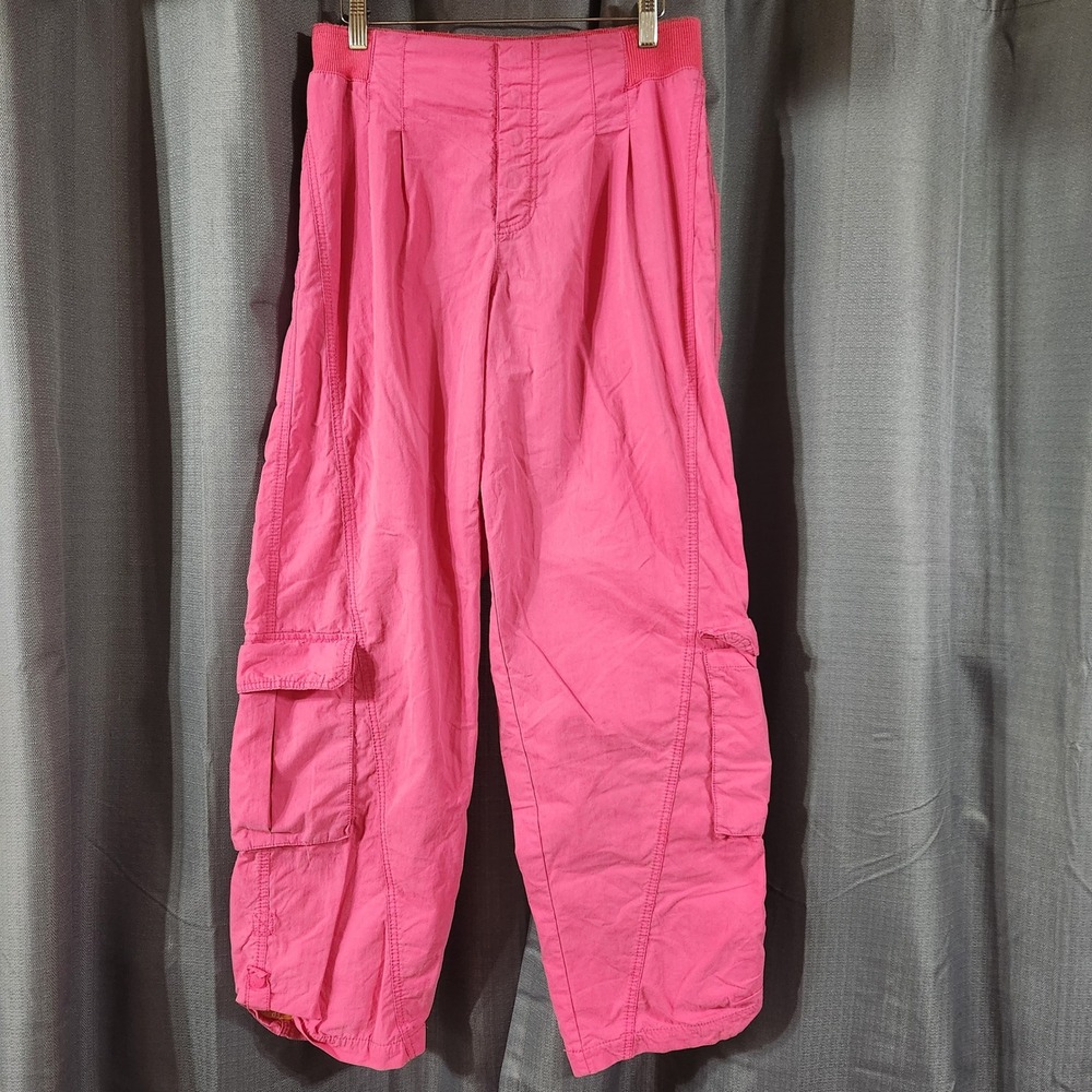 Free People FP Movement Pink Cargo Pants Snap Fly Utility Trousers Size M - Picture 4 of 7